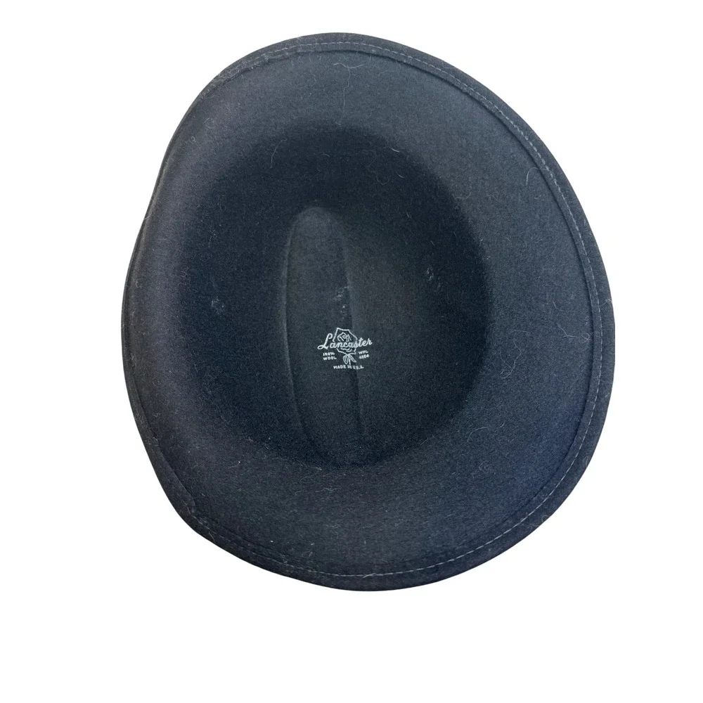 Vintage Lancaster Black 100% Wool Fedora Hat Feather Accent Made USA Unisex